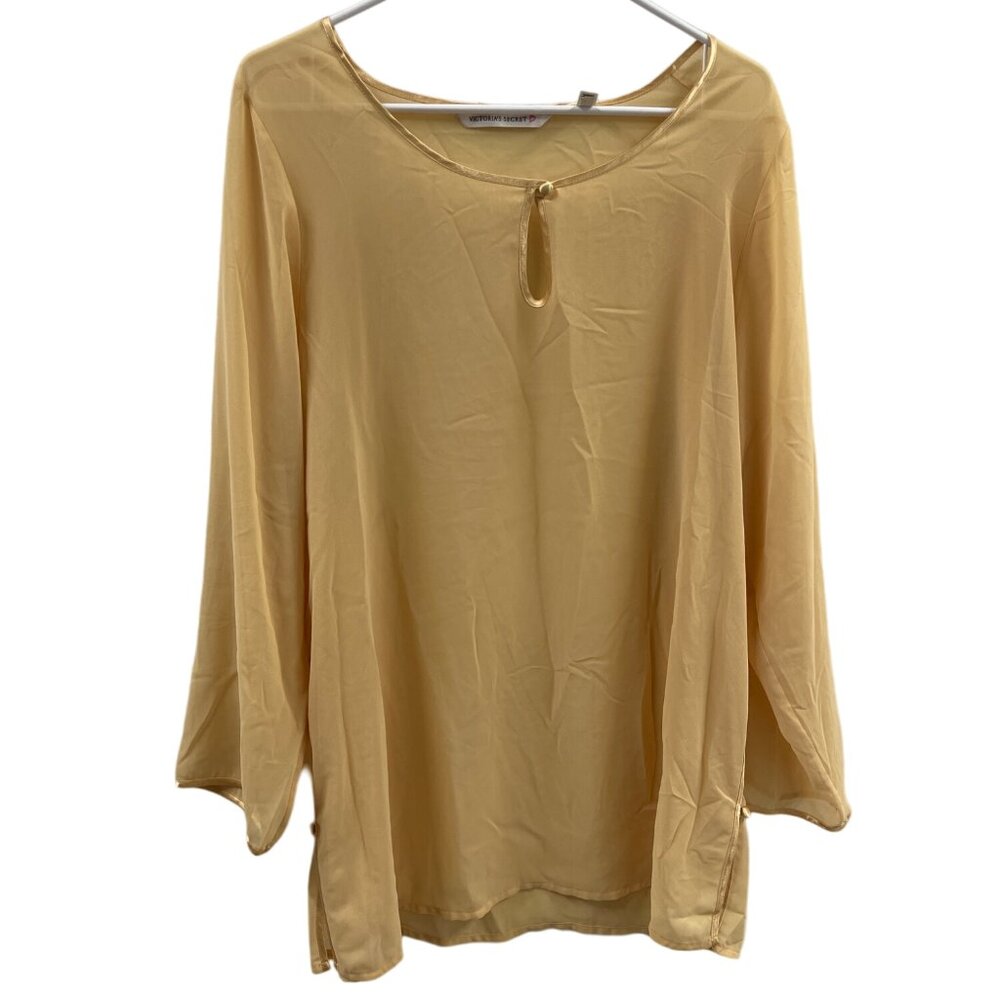 Victorias Secret Yellow Sheer Blouse With Keyhole Accent & Button Details